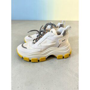 PRADA Men’s Pegasus White Yellow Leather Sneakers Size US 7